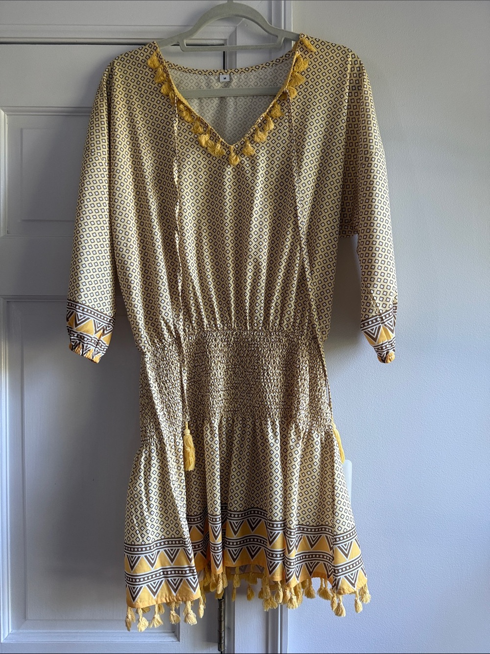 Boho Yellow Tassel V-Neck Women’s Dress